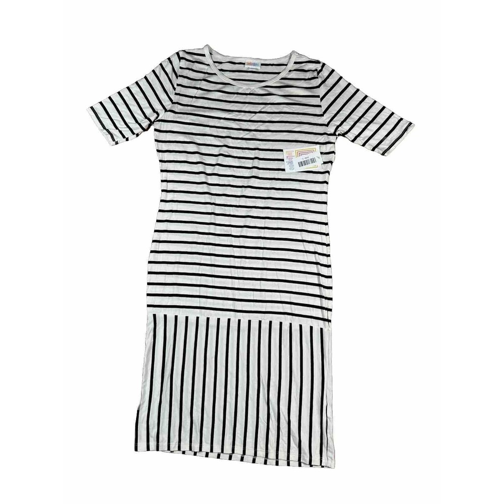Lularoe Julia White‎ Black Striped Short Sleeve Dress Women’s Size Large Mixed